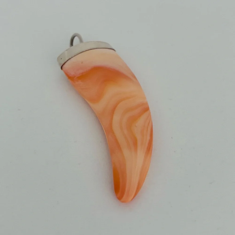 Vintage Silver & Coral Horn Pendant, no chain